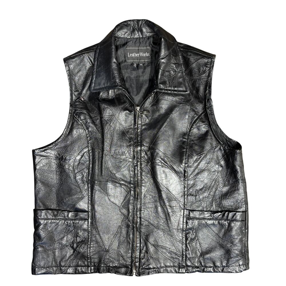 Vintager Leather Works Vest Jacket 2XL XXL Black Womens Patchwork Motorcycle